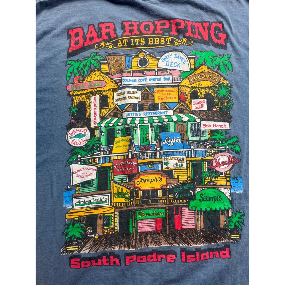 South Padre Island Bar Hopping T-Shirt Blue XL Vintage Graphic Tee